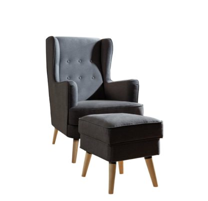 b8538acaf3301eced980b7c8f2c61fc58a51edf58ed8bc27d4adc979b0a1f65c.jpg An Image of Habitat Callie Fabric Chair & Footstool - Charcoal