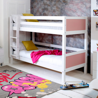 c6ef254410321ac31b12aaf12de354a1f5f5265f13651a2e10bd5a389a2d0ec8.jpg An Image of Nordic White and Rose Wooden Bunk Bed - EU Single