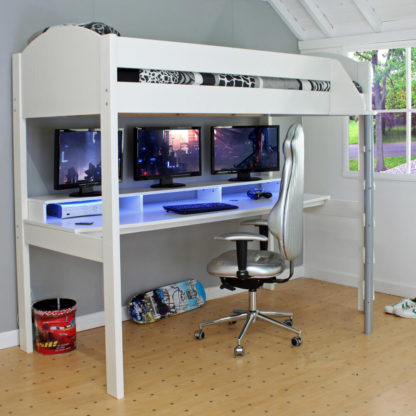 ef1329a170f79d0a88aa35e5b3caffd41eb69c85a52f075ff70d66f0a975f3af.jpg An Image of Noah - European Single - Gaming High Sleeper - Desk - White - Wooden - 3ft