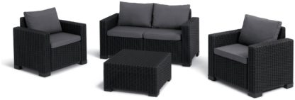 88c4075a8ad3c85bd65d56548107ec459cd16ba32e0a6c15b14b544cb08cc24f.jpg An Image of Keter California 4 Seater Plastic Garden Sofa Set - Grey