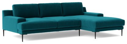 88ea1ec15943a948fc56ef3b3af1cd1bed580e1f8bcb5c1f301f436361f8eced.jpg An Image of Swoon Almera Fabric Right Hand Corner Sofa - Indigo Blue
