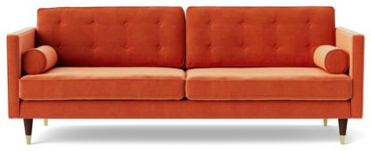 8c6b6e77448642a2c163105da0732ad182d52cdb90238937139e485fba222ba0.jpg An Image of Swoon Porto Velvet 3 Seater Sofa - Taupe