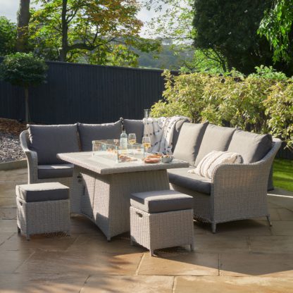 8d7651a441a4a6054b6989ddad8059275041cbd90aba48377407bae84f877bc0.jpg An Image of Antigua Rattan Corner Set & Fire Pit Stone (Grey)