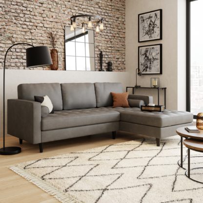 8f95bbac5dd18c2ea76eb25c347484374207bc8eac334f26d36f633530dd6be5.jpg An Image of Zoe Distressed Faux Leather Right Hand Corner Sofa Grey