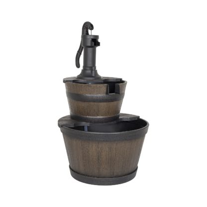 93824db29db36d36355216cb0693ddce8ccfc3b9a0c39adafeb1926c7c8635e5.jpg An Image of Stylish Fountain Whiskey Barrels Garden Water Feature