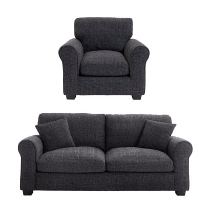 956e4c28120cb774d909739f3ae0e41a45308c35483f38e306444f5bca3c08f1.jpg An Image of Habitat Lisbon Fabric Chair & 3 Seater Sofa - Charcoal