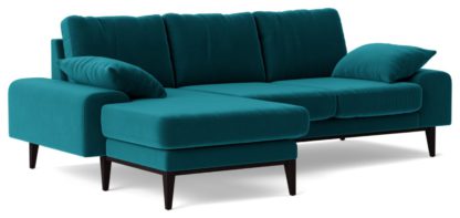 9c97ac09e1e8964fd4a04eca477c1cf5bf2af3f87bf0c203f2ad02f551218366.jpg An Image of Swoon Tulum Fabric Left Hand Corner Sofa - Indigo Blue