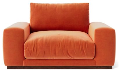 cb24dbf5abb33d47111bd0985e33f6eec3dc2fd62db65a5abc1600622bf557f7.jpg An Image of Swoon Denver Velvet Cuddle Chair - Burnt Orange