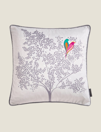 1f55ea7667758d7c1e3d5de90ec98b85818d2a24878d0756d9b050d67d30f324.jpg An Image of Sara Miller Velvet Love Birds Piped Cushion