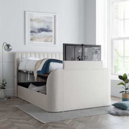 40d3fb4837de6a5472f1f525bd95da58451f079eb57675e8371b13876eebc919-1.jpg An Image of Luther - Double - Ottoman Storage TV Bed - Natural - Fabric - 4ft6