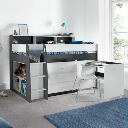 4bfc15b90700ff8e2740197bd4380b82ae753cd95d84c03b75a11d51f79c086a.jpg An Image of Ersa - Single - Kids Mid Sleeper Bed Bed - Storage and Desk - Grey and White - Wooden - 3ft