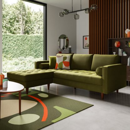 5a071ea39974623dc925c2fcc82b638a244d19cf46069b3b917ff0e229d2a822.jpg An Image of Zoe Velvet Corner Chaise Olive (Green)