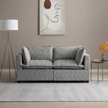 5e2ed6139ffa22be8c78634a83ce80224fec965ad14afe21f73ac9fd2dd143e7.jpg An Image of Moda 2 Seater Modular Sofa, Light Grey Boucle Moda Boucle Grey