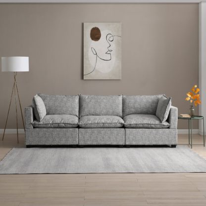 801698dbfb4015771febae9fd626ae816324675d4e0f7c1cf00373c5b5df7d7c.jpg An Image of Moda 3 Seater Modular Sofa, Light Grey Boucle Moda Boucle Grey