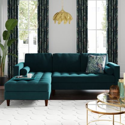 bce197e9b0e45f65e01592b4e0cdd9d3f0881e3d1cf46b9fb00483fe07b934a1.jpg An Image of Zoe Velvet Corner Chaise Olive (Green)