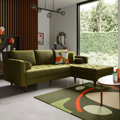 ec93985ad3603ead1dccd8e353fd3c0332cadcd756c59078574b17ea71adb850.jpg An Image of Zoe Velvet Corner Chaise Olive (Green)