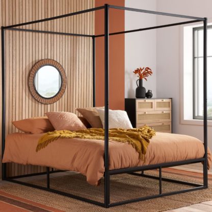 52ccb9e89650f464637f465bf72072bb96b16f60b59f6b619cc2cf0fcf85d45a.jpg An Image of Farringdon - Single - 4 Posted Bed - Black - Metal - 3ft