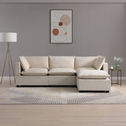 8d8e1ea66cb6b578b80ce0ef5f303d2b96cd2ae1aa24f89a5521f439a60ac13d.jpg An Image of Moda 3 Seater Modular Sofa with Chaise, Light Grey Boucle Moda Boucle Grey