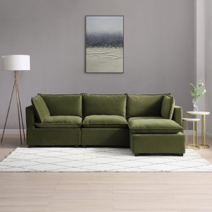 aea7c222e54aeaf90d8c1d6466d69d5b98e359a96a5ac82d046441da660a2537.jpg An Image of Moda 3 Seater Modular Sofa with Chaise, Light Grey Boucle Moda Boucle Grey