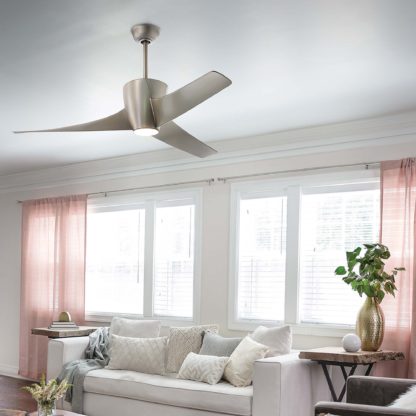 1456fadf8be4df698c2c32d03f7bef0b2ce0230ea06455fefc6047a011bef5e7.jpg An Image of Kichler Phree Ceiling Fan with Light & Remote, 142cm Silver