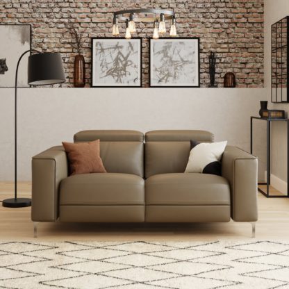234d223aee796186e7fb59cd5a2d0dee6a1c676f21f168cdc141104ad08a2d9f.jpg An Image of Renzo Iva Faux Leather Electric Recliner 2 Seater Sofa Faux Leather Mocha
