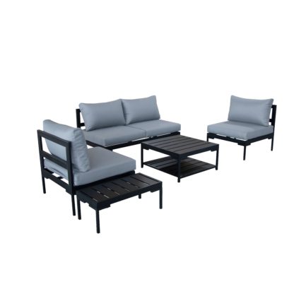 848320bf591b17a1707b0e7167a6ecceb369cd7260fae72d836a255283815b84.jpg An Image of Elements Black Modular 4 Seater Conversational Set with Coffee and Side Tables Black