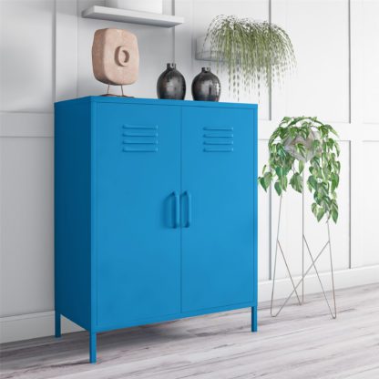 8ea2c26697ebee31c4c117a731b33605e200dfa2725c81355d4c568728ee0a11.jpg An Image of Drake 2 Door Metal Cabinet Blue