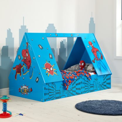94ebb5f1b527180c609facd61ec15cb687c205e5ad28deb915452bdd78e15c31.jpg An Image of Spider-Man - Single - Kids Tent Bed - Blue - Wooden - 3ft