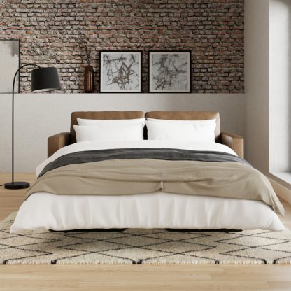 9c3c08fae06de679f519081128c38c746bc100df24ead7f8bd26cc0b5e814cec.jpg An Image of Zoe Faux Leather Sofa Bed Faux Leather Mocha