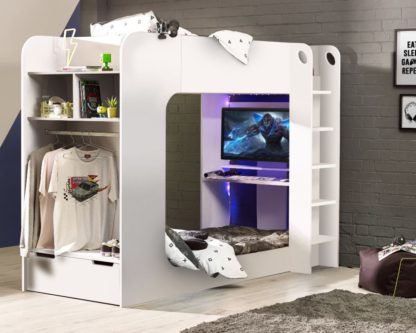 f1ba85805821ed420ca3b94f7f7289c899487dd171df58f33d03a90ce543017d.jpg An Image of Impact - Single - Gaming Bunk Bed - White - Wood - 3ft