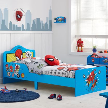 f51ac4b1ffc59c9c7843af3074ae095f65239bd4a92f7ed6f38791f6d9efdc21.jpg An Image of Spider-Man - Single - Kids Bed - Blue - Wooden - 3ft