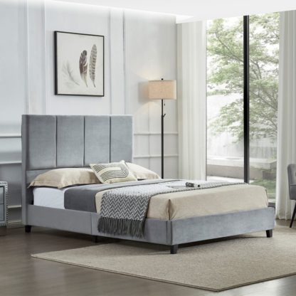 5162e7d6459450b74dad26d1b62221ee8d188f3679931b78710b00df7927dee7.jpg An Image of Lux - Double - Low Foot-End Bed - Grey - Fabric - 4ft6