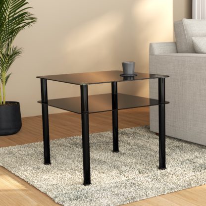 7a3692429402d9b800152f35a190697bb8cc9ae75c7b2a3ffa1a80588267f91d.jpg An Image of AVF Side Coffee Table, Black Glass with Black Legs Black