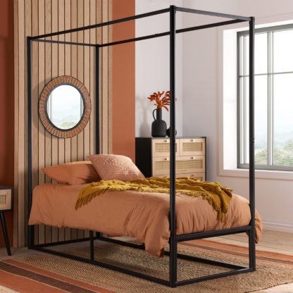 bd0ab5bd6f4d157851ea86d70fa8139d43d45c2f7109ab965bc78989ad9e650d.jpg An Image of Farringdon Metal 4 Poster Bed Black