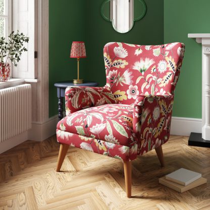 0057549e2e0288d8b009a0cd5315b4944b62c41ec813bd2cace3a86fe456ca11.jpg An Image of Marlow Wing Chair Joy Floral Print Joy Floral Red