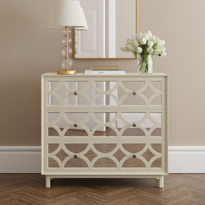 63078b701d45da69e5b821e8ab46339937908c7ddc19ba320234a0c3128667de.jpg An Image of Delphi 3 Drawer Chest, Mirrored Black