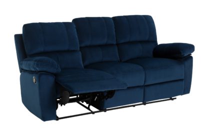 672a938315e7f90a5e362671e8e9d6398646a4e99c7f903254bd5b11d41d309b.jpg An Image of Toby Velvet 3 Seater Recliner Sofa in a Box- Navy
