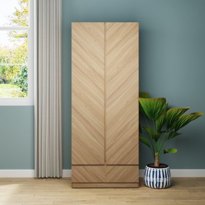6e5cbb12c06e7c7592746737c699fd33fca28bb7294c24a6631e674a865450a6.jpg An Image of GFW Catania 2 Door 1 Drawer Wardrobe - Oak