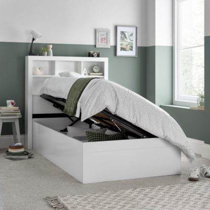 29a5596c7ddbb5eeeb650b31e51dbfb9053e5671c8dc19697164e65e63b74a0b.jpg An Image of Oscar - Single - Bookcase Ottoman Storage Bed - White - Wooden - 3ft