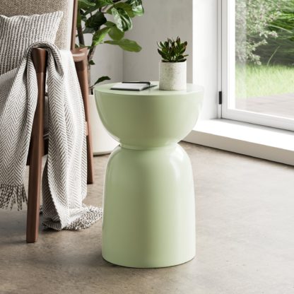 87ca6126b29d007cab3058721ca2f3be9769dcee6fdee15eb29dbc88d509bc52.jpg An Image of Cara Indoor/Outdoor Side Table, Light Green Green