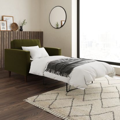 96f761be418c6ca73f720e5cfb1600fa5c7927c6423dcd5ed857e8799d8faf3c.jpg An Image of Zoe Velvet Snuggle Single Sofa Bed Velvet Olive