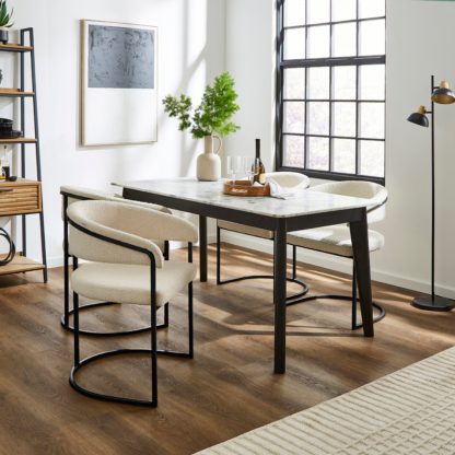 5516ae8628dc2a21b8b16101f01ff30f4d1d39967dab9dd393d7a62f34ee9fa8.jpg An Image of Tervola 6 Seater Rectangular Dining Table, Marble White