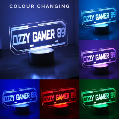 84d58a15430884fb8840e58d4d359d40d7dbb2c1cad65d0dfd70b984add92e7d.jpg An Image of Personalised Gamer Tag Colour Changing Night LED Light White