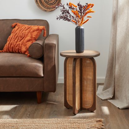 ef416e7e88283a2d8e0621a63ccd7e6ed2fc6e6f171b59debd5100ea82e19dc5.jpg An Image of Mila Rattan Dark Mango Wood Side Table Brown