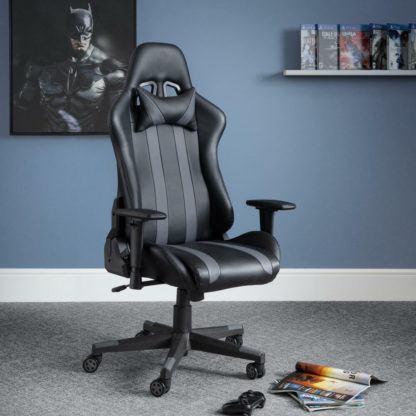 f23da02f70f66f98a6bf4be191f0906fdadf4e1d217a66e6bd95b5c06b12edd7.jpg An Image of Meteor - Gaming Chair - Grey - Faux Leather - Happy Beds