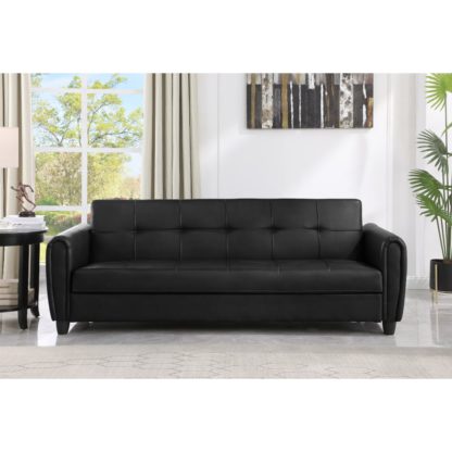 d0dd0cee317e0d907c335750d1af221fdff6da42a3b1439870bf1832bc0c5b32.jpg An Image of Zinc – Three-Seater Sofa Bed – Black – PU Leather – Three Seater - Make It Homely