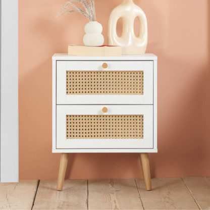 xr:d:DAF2wu9SaHE:11,j:6000332657815662989,t:23121210 An Image of Croxley 2 Drawer Bedside Table - White - Rattan - Wooden