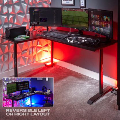 c29122fec6d664405cbfbbec444d03338f6c3311d6b1d5d02138cb87a18a9b52.jpg An Image of X Rocker Panther XL Reversible Corner Gaming Desk Black