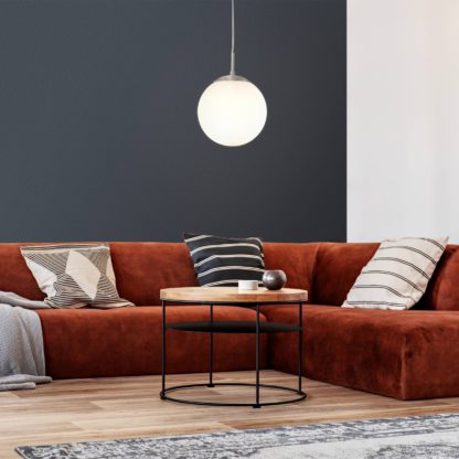 e9b56d2e04f279f6c9067511589b8cc93e120c4bc8be1622065ef23d7b317290.jpg An Image of EGLO Rondo 20cm Opal Matt Pendant Light Satin Nickel