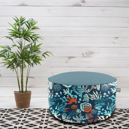 1638422cdca0faa77556caf617ac40cc5e9bb70b2497b727efbb903b1a562ace.jpg An Image of rucomfy Fabric Drum Pouffe- Blue